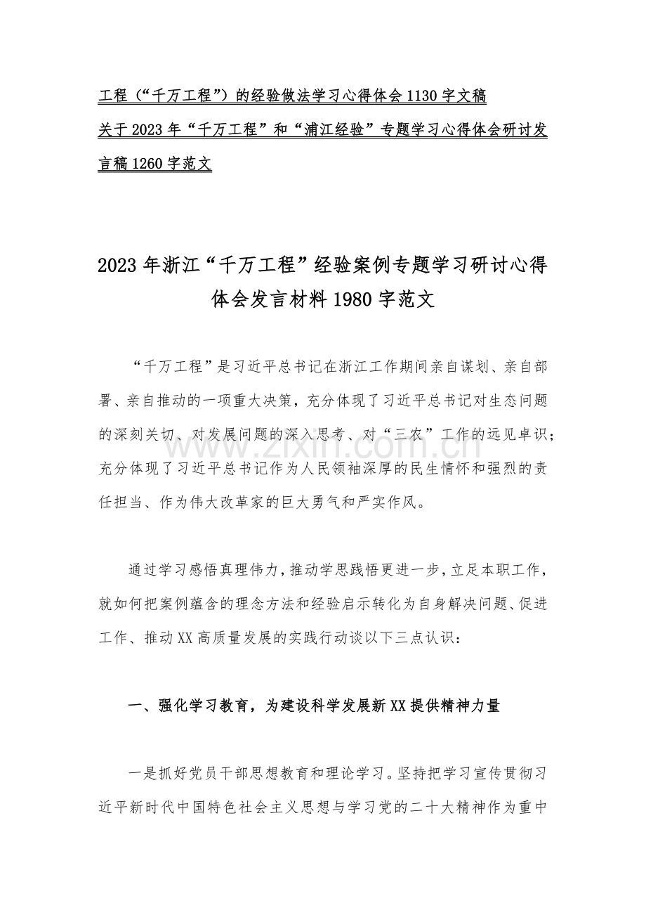 2023年浙江千村示范万村整治（“千万工程”）经验专题党课学习材料、心得体会、研讨发言材料【10篇】可编辑.docx_第2页