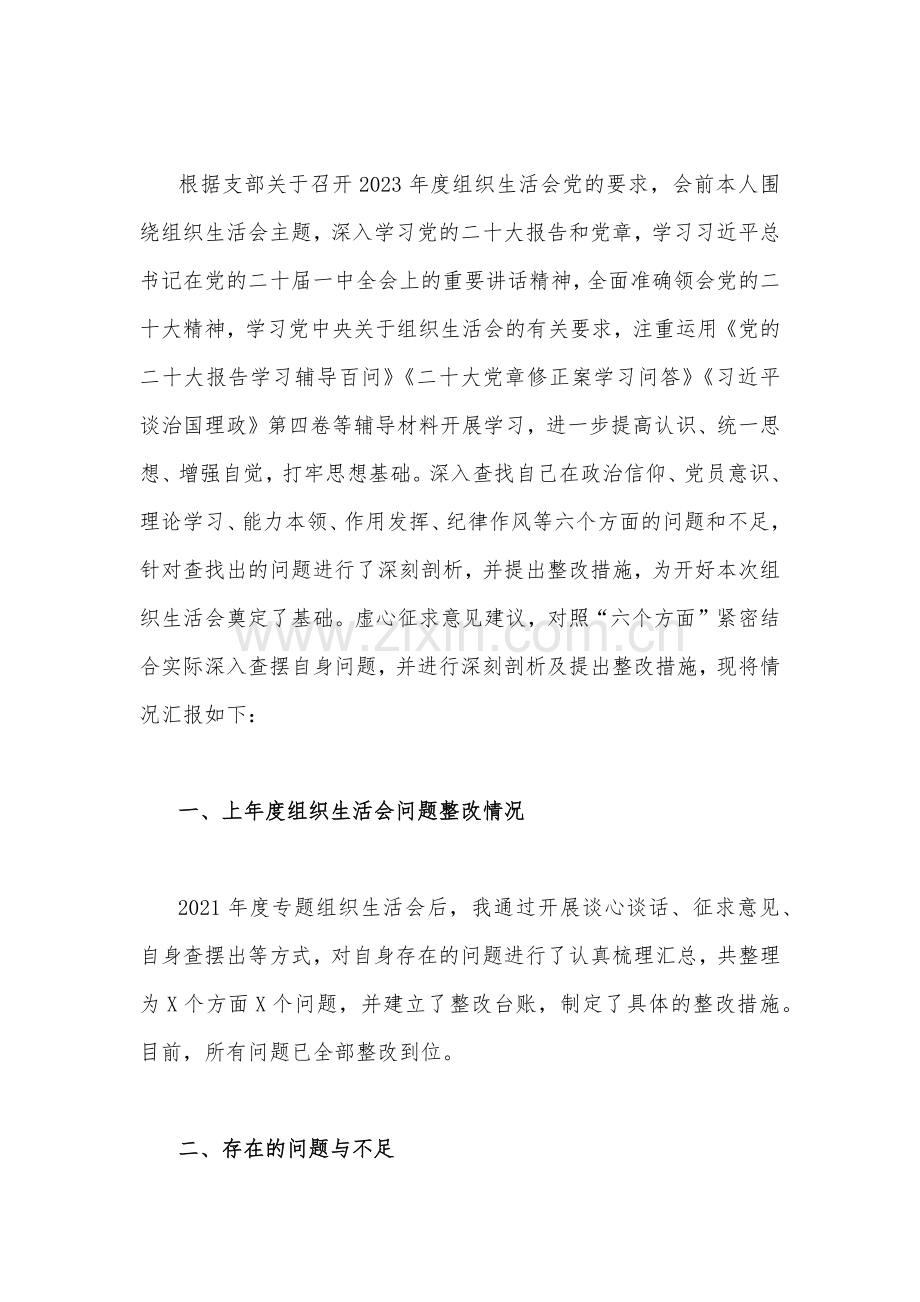 2份普通党员、新疆基层党员干部2023年组织生活会个人对照检查材料(对照六个方面：政治信仰、党员意识、理论学习、能力本领、作用发挥、纪律作风查找问题与不足).docx_第2页