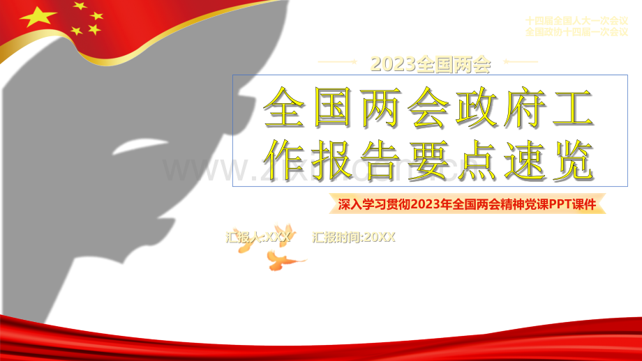 2023年全国两会政府工作报告要点速览ppt课件与在十四届全国人大一次会议上重要讲话课件【两套供您参考选用】.pptx_第1页