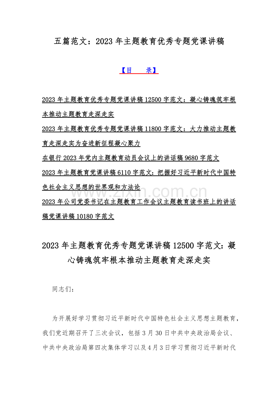 五篇范文：2023年主题教育优秀专题党课讲稿.docx_第1页