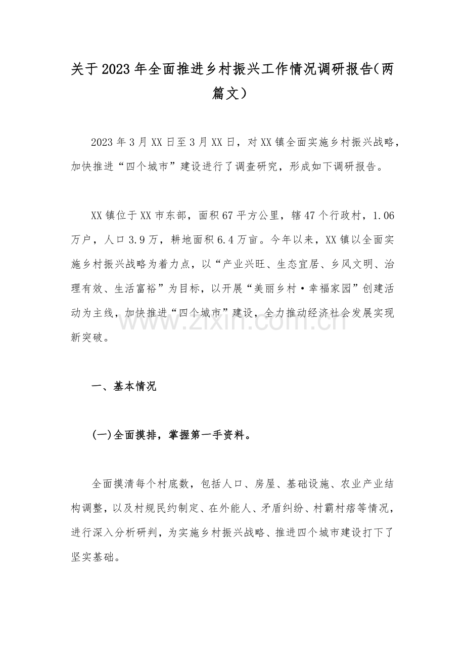 关于2023年全面推进乡村振兴工作情况调研报告（两篇文）.docx_第1页