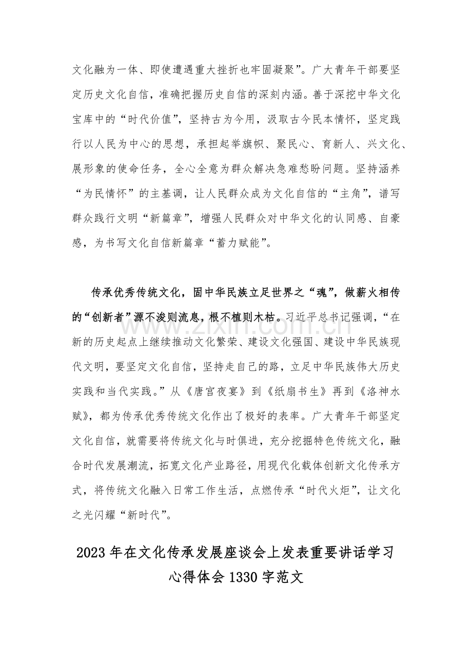 在2023年文化传承发展座谈会上发表重要讲话学习心得体会2篇.docx_第2页