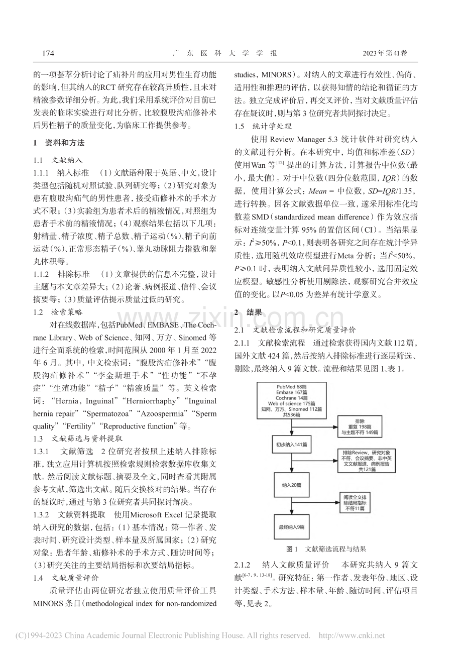 腹股沟疝修补术对男性精子质量影响的Meta分析_杨森.pdf_第2页