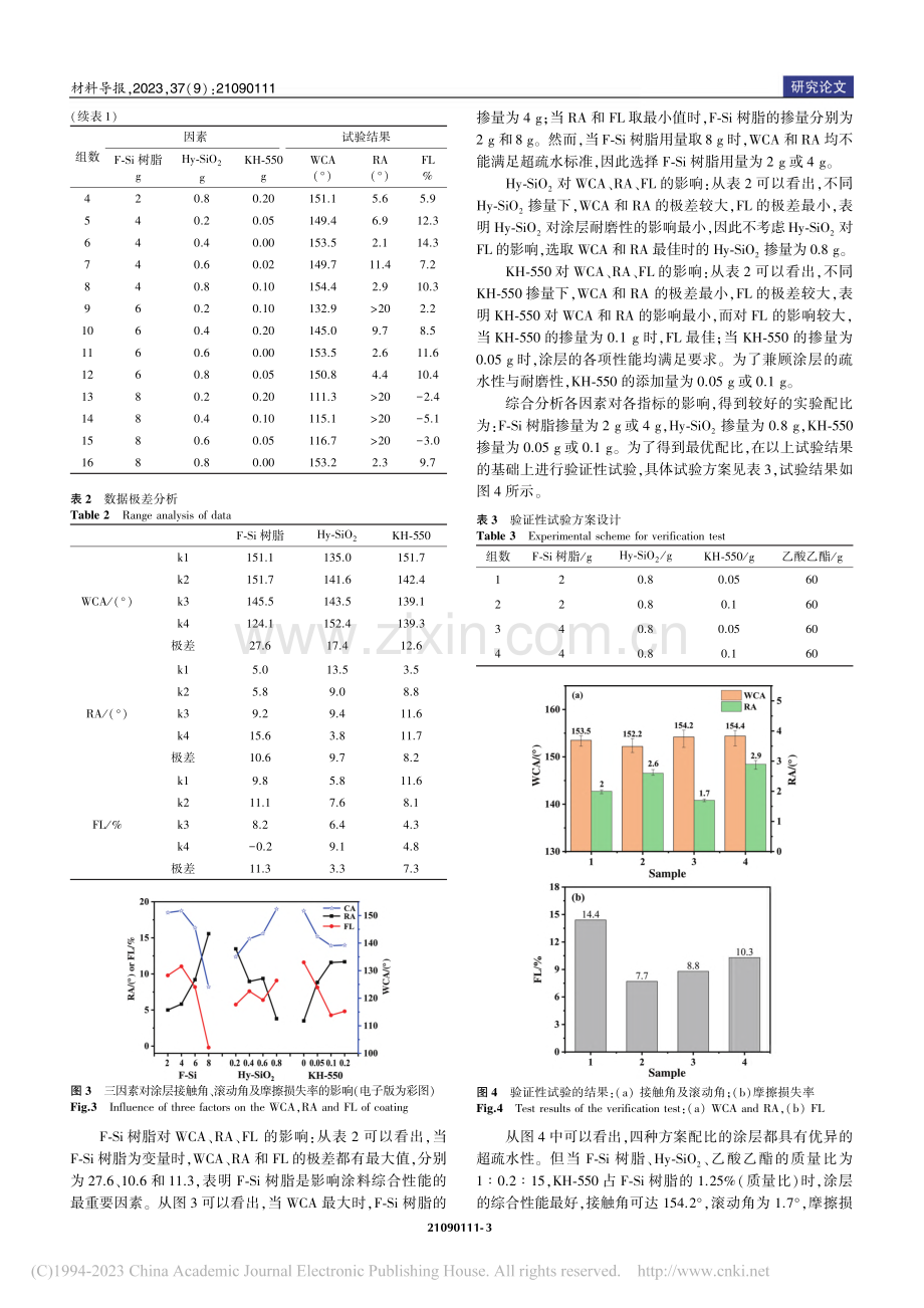 氟硅树脂基超疏水涂层的组成设计及性能评价_李权威.pdf_第3页