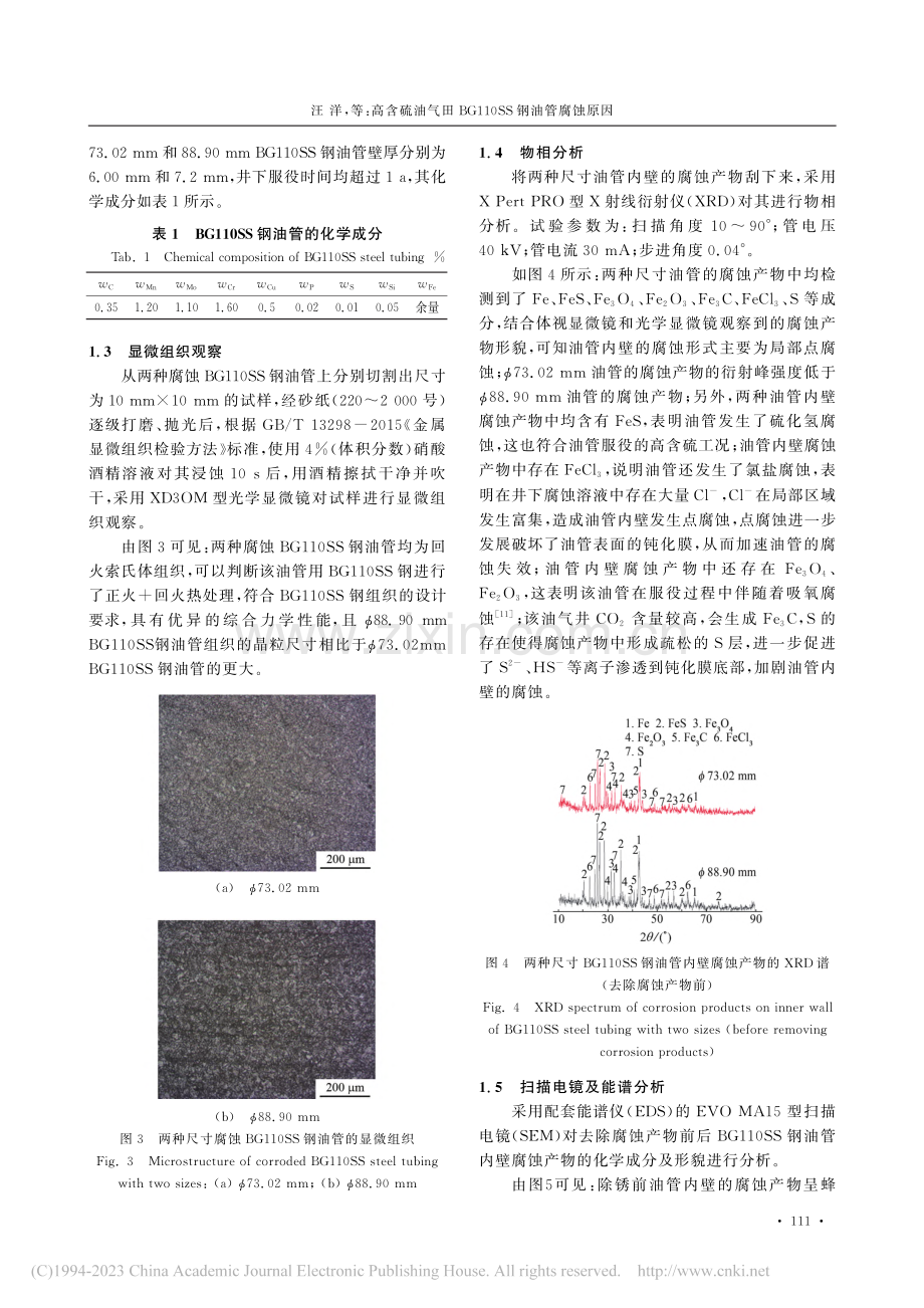 高含硫油气田BG110SS钢油管腐蚀原因_汪洋.pdf_第3页