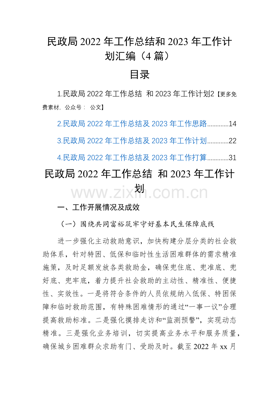 民政局2022年工作总结和2023年工作计划汇编(4篇).docx_第1页