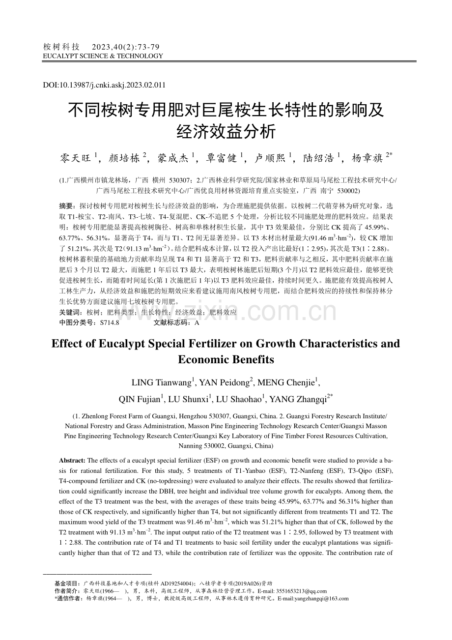 不同桉树专用肥对巨尾桉生长特性的影响及经济效益分析_零天旺.pdf_第1页