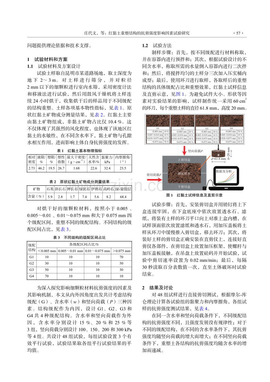 红黏土重塑结构的抗剪强度影响因素试验研究_庄代文.pdf_第2页