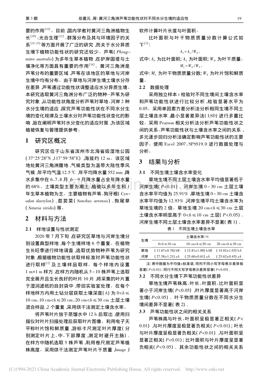 黄河三角洲芦苇功能性状对不同水分生境的适应性_岳喜元.pdf_第2页