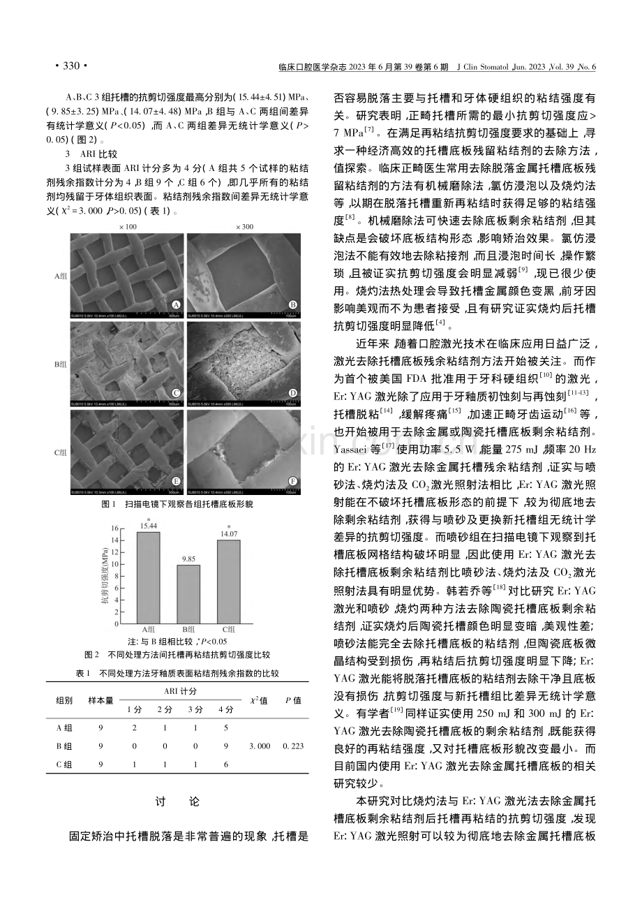 Er__YAG激光和烧灼法...托槽再粘结抗剪切强度的影响_杨楠.pdf_第3页