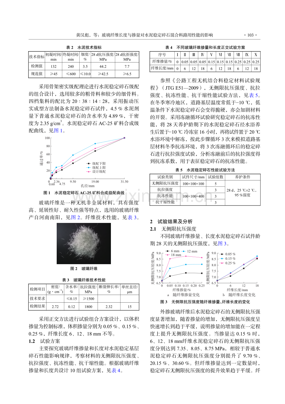 玻璃纤维长度与掺量对水泥稳定碎石混合料路用性能的影响_黄汉彪.pdf_第2页