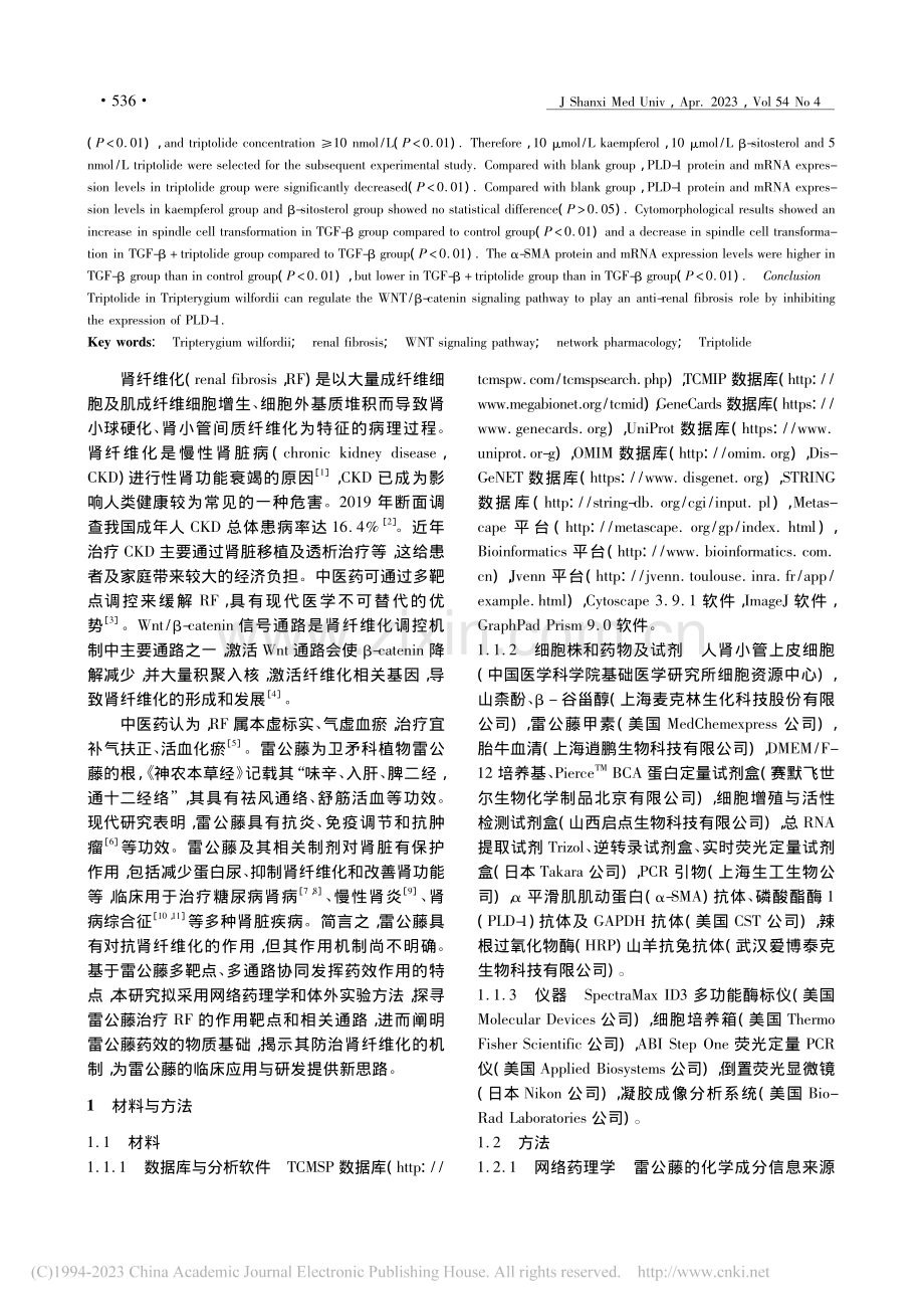 基于网络药理学的雷公藤抗肾纤维化作用及实验验证_刘馨月.pdf_第2页