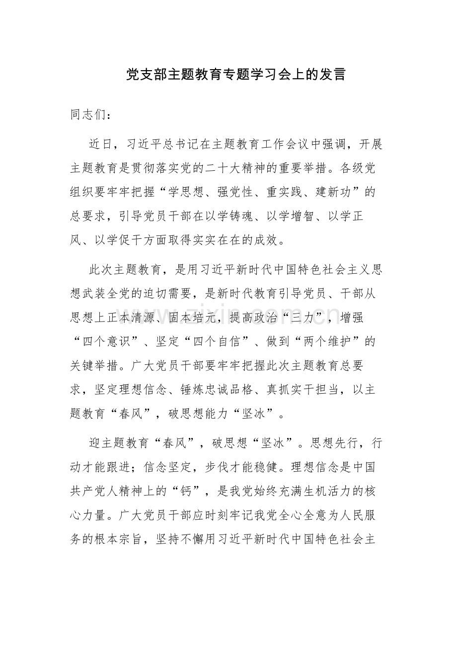 主题教育专题学习会上的发言范文4篇.docx_第1页