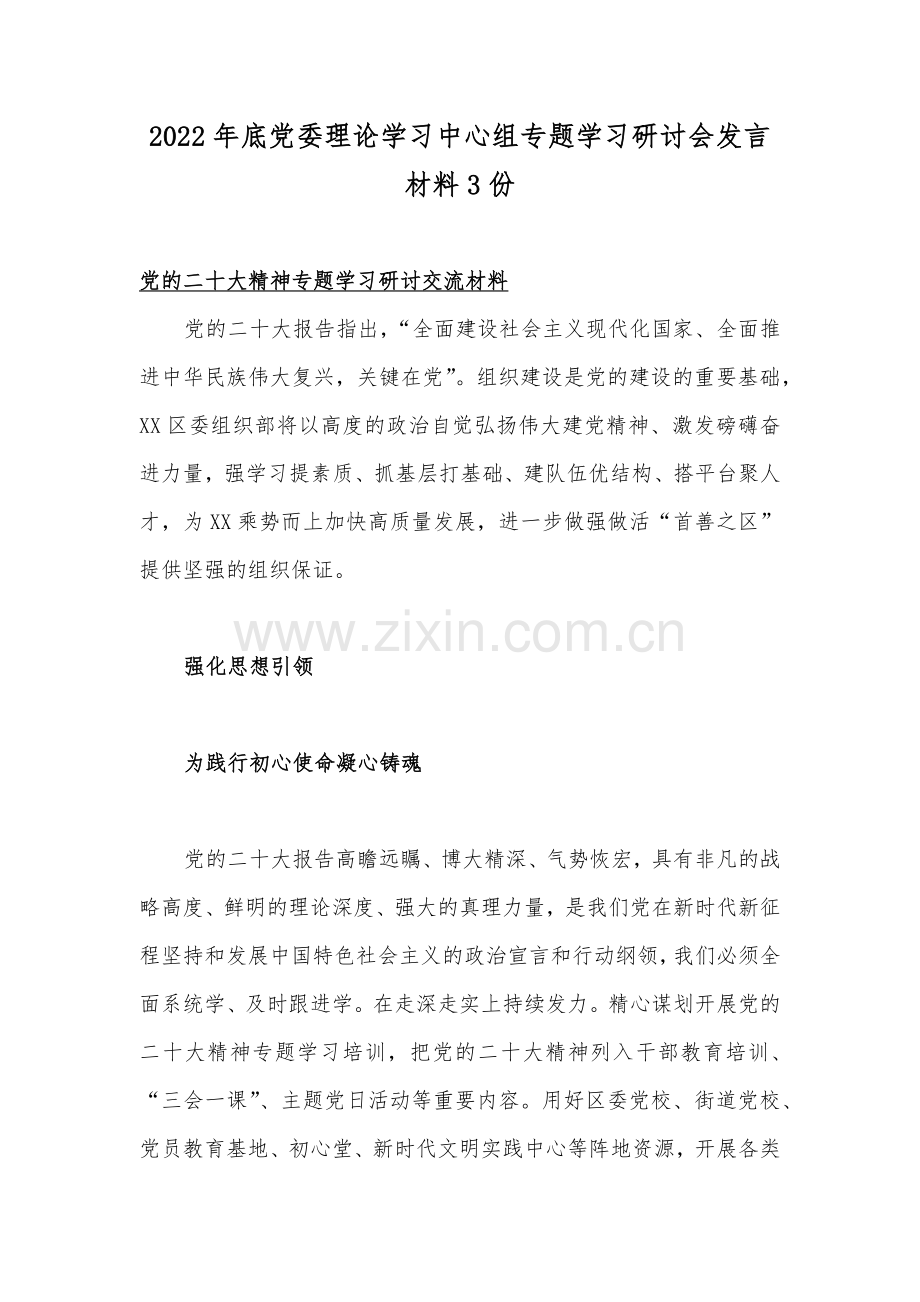 2022年底党委理论学习中心组专题学习研讨会发言材料3份.docx_第1页