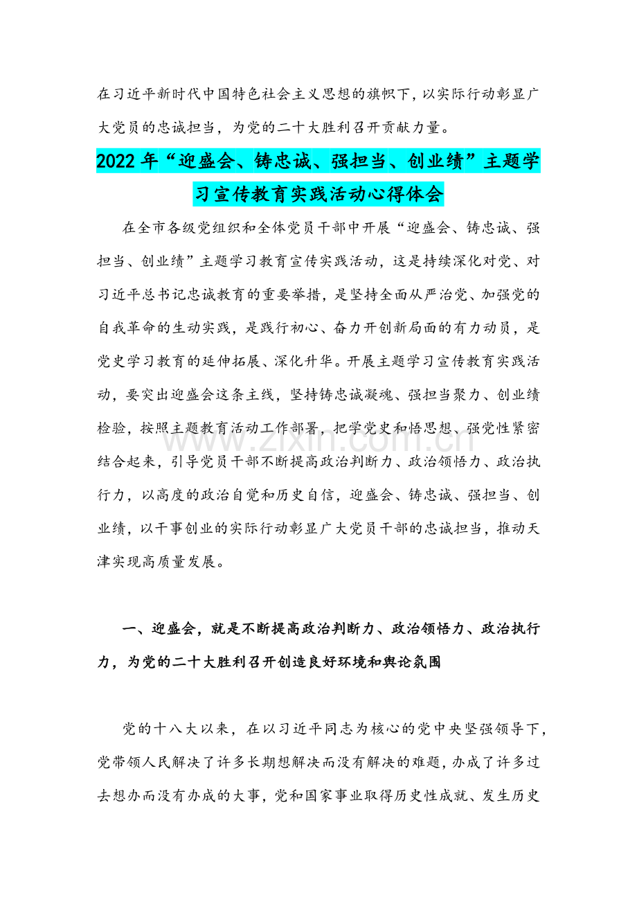 2022年“迎盛会、铸忠诚、强担当、创业绩”主题学习宣传教育实践活动心得体会（两份）.docx_第3页