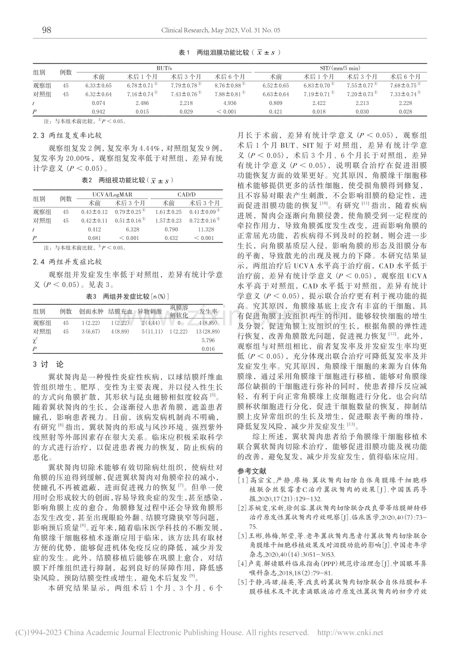 角膜缘干细胞移植术联合翼状...术对翼状胬肉患者的疗效分析_章明珠.pdf_第3页