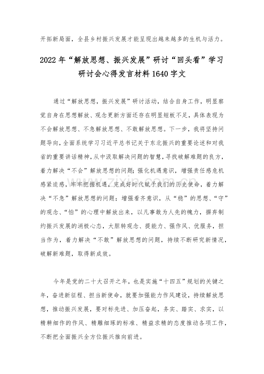 [两篇通用]2022年解放思想振兴发展研讨“回头看”学习研讨会心得发言材料.docx_第3页