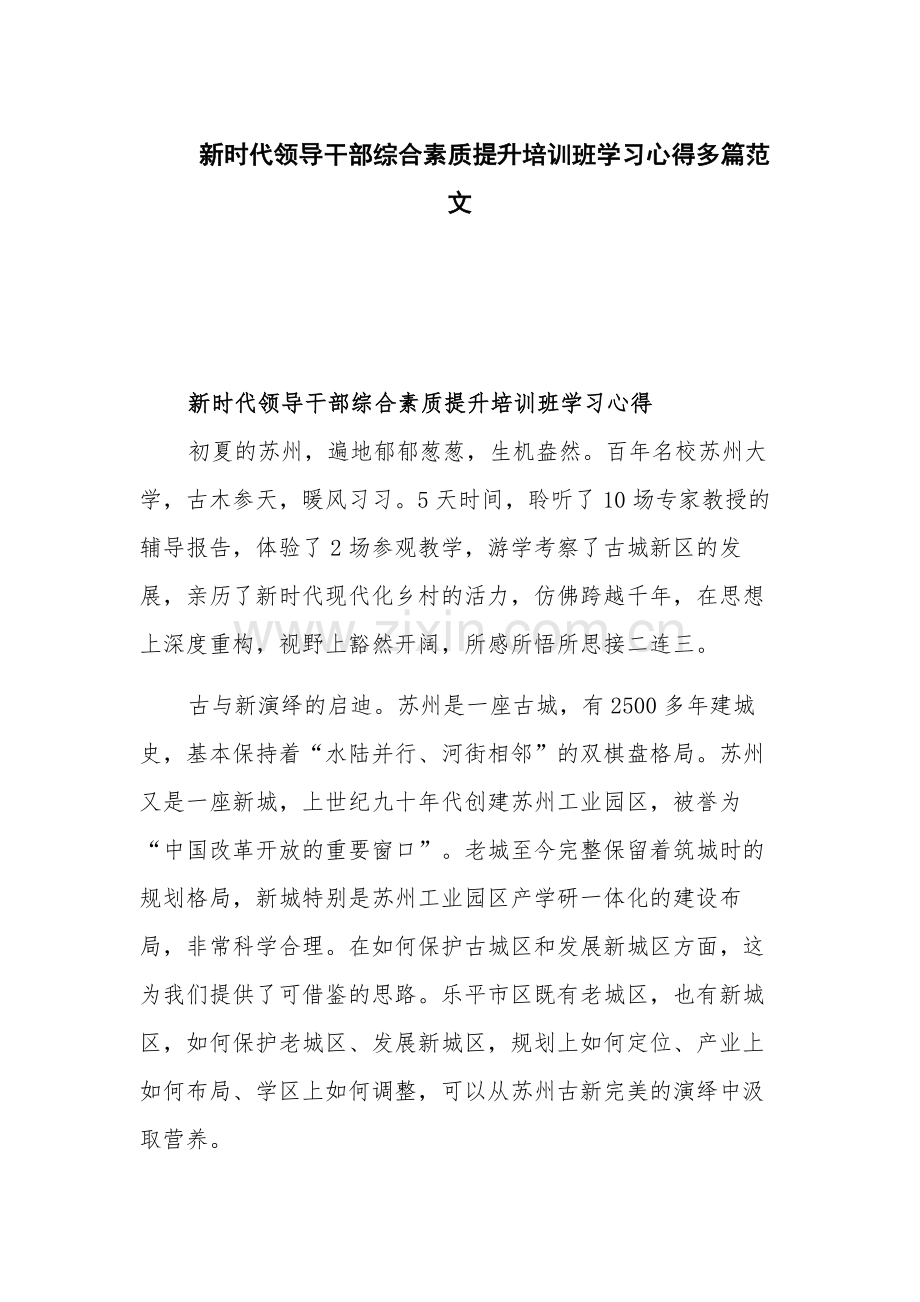 新时代领导干部综合素质提升培训班学习心得多篇范文.docx_第1页