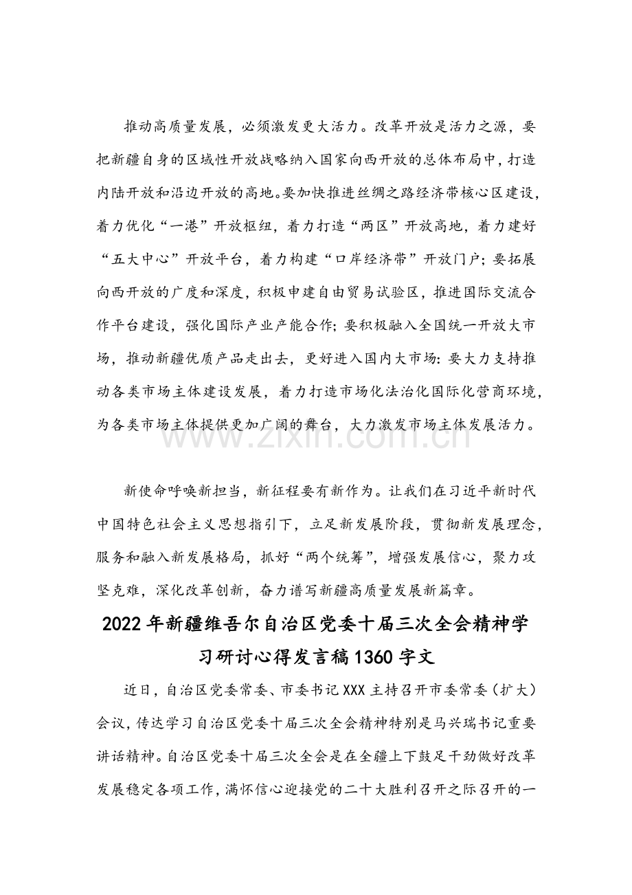 2022年新疆维吾尔自治区党委十届三次全会精神学习研讨心得发言稿（4篇文）.docx_第3页