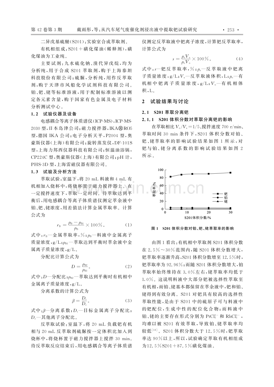 从汽车尾气废催化剂浸出液中提取钯试验研究_戴雨彤.pdf_第2页