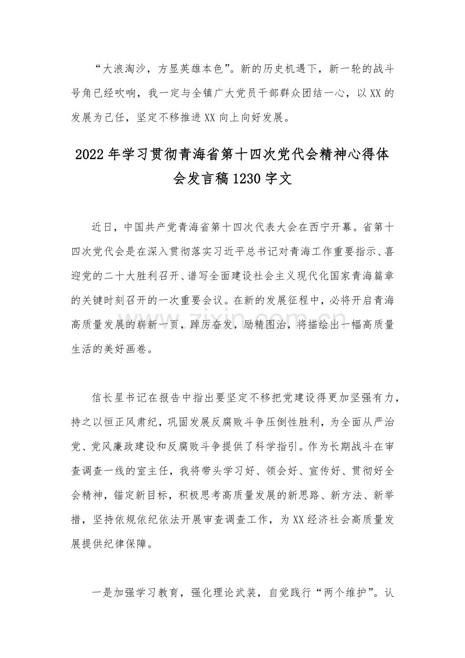 （多篇）学习贯彻2022年青海第十四次党代会精神心得体会发言稿【供参考】.docx_第3页