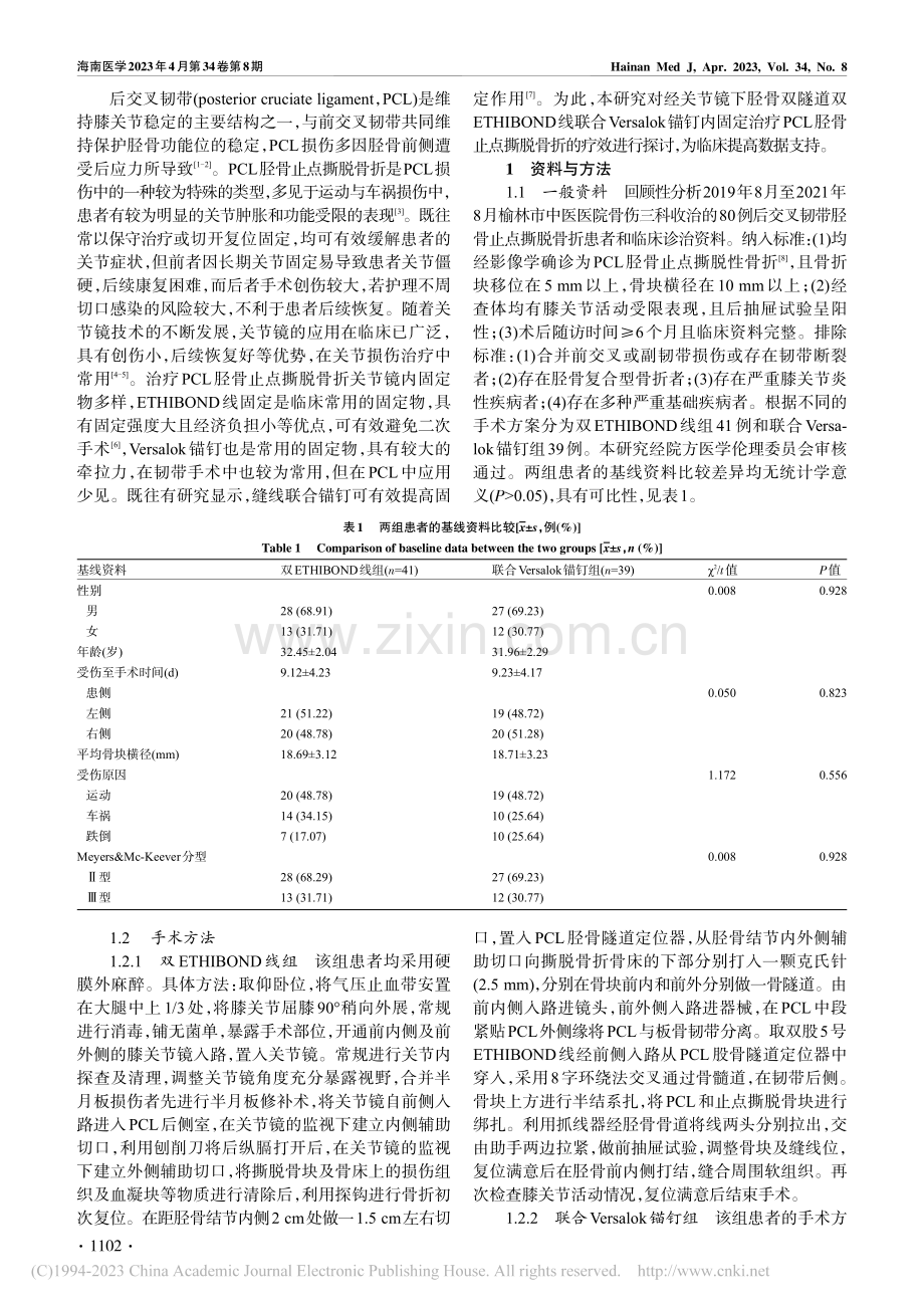 经关节镜下胫骨双隧道双ET...带胫骨止点撕脱骨折疗效观察_叶武智.pdf_第2页