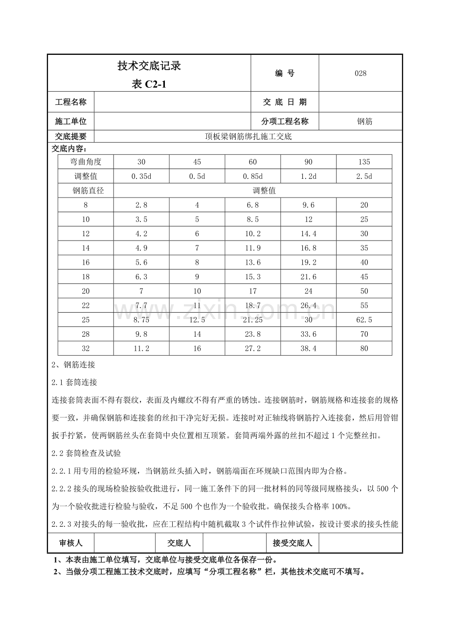 顶板梁钢筋绑扎施工交底记录模板.doc_第3页