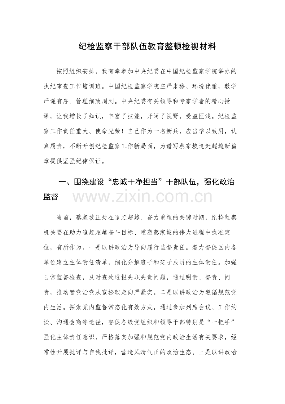 纪检监察干部队伍教育整顿检视材料四篇（含六个方面范文）.docx_第1页