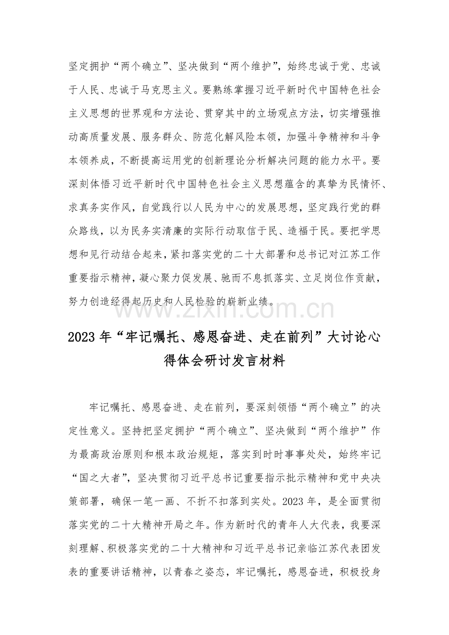 2023年“牢记嘱托感恩奋进走在前列”大讨论心得体会研讨发言材料2份【供参考】.docx_第3页