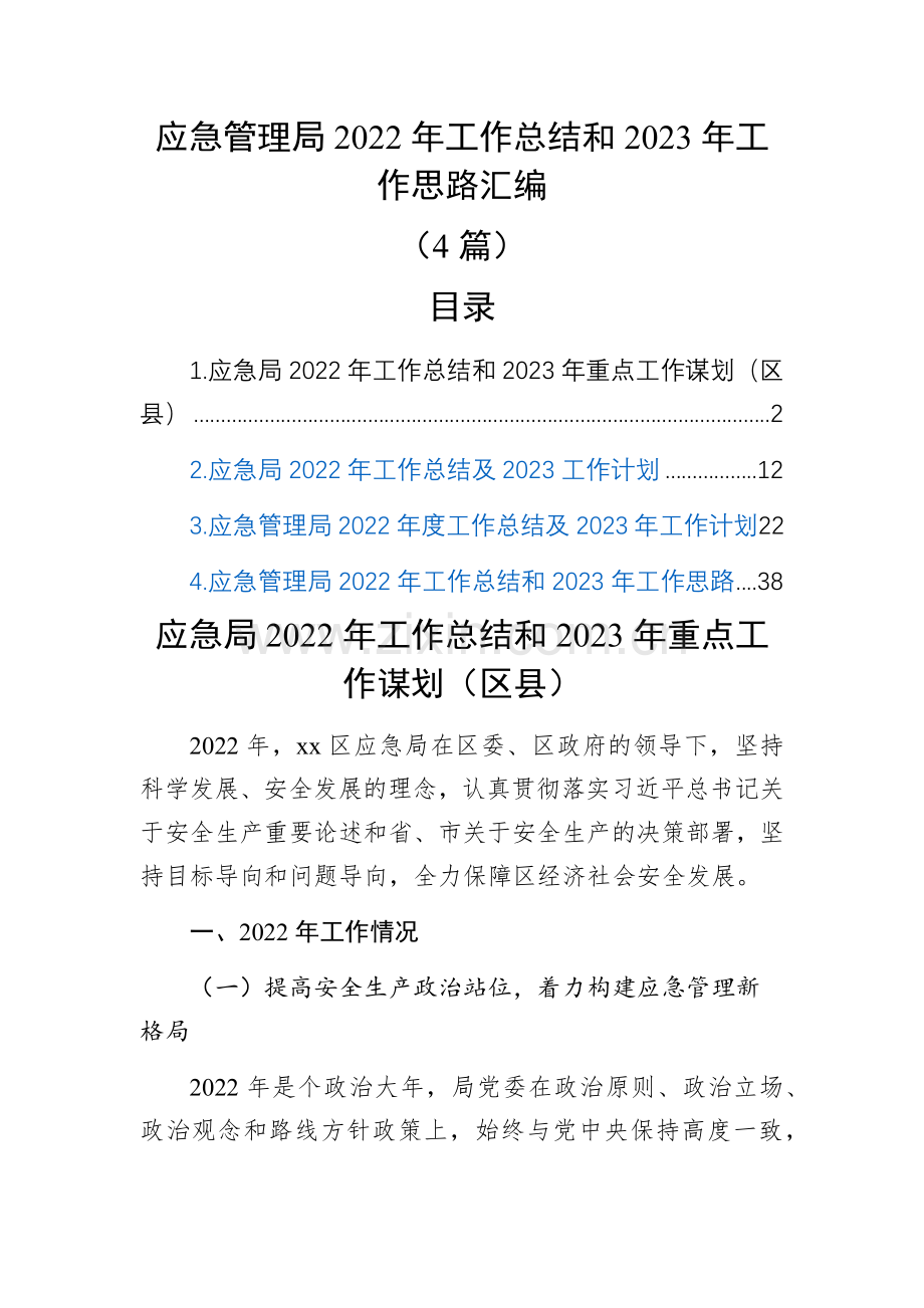 应急管理局2022年工作总结和2023年工作思路汇编(4篇).docx_第1页