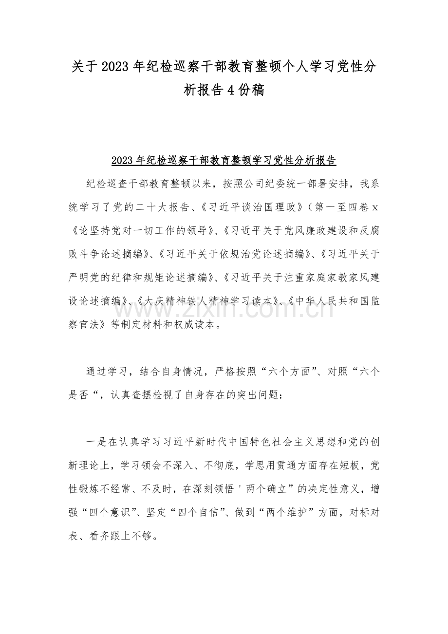 关于2023年纪检巡察干部教育整顿个人学习党性分析报告4份稿.docx_第1页