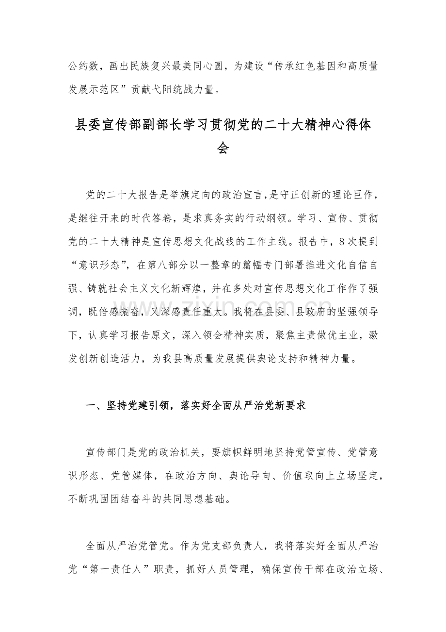 （2篇稿）县委统战部常务副部长学习贯彻党的二20十大精神心得体会.docx_第3页