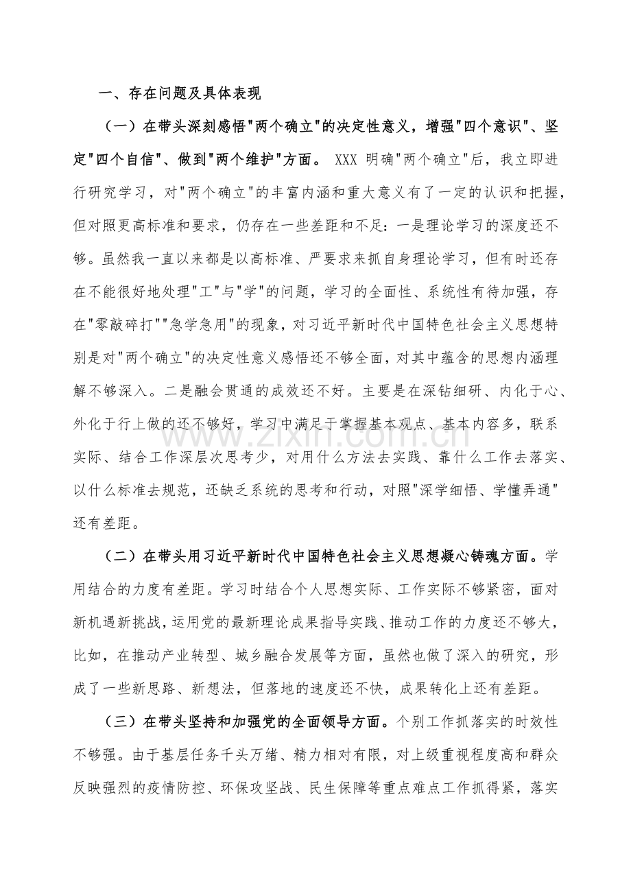 机关政府部门领导、党委书记、局党组成员、纪委机关、市委组织部、班子副职、县税务、工委书记等2023年在带头坚持以人民为中心的发展思想、带头发扬斗争精神、带头落实全面治党政治责任等方面“六个带头”对照检查材料【供您参考】.docx_第3页