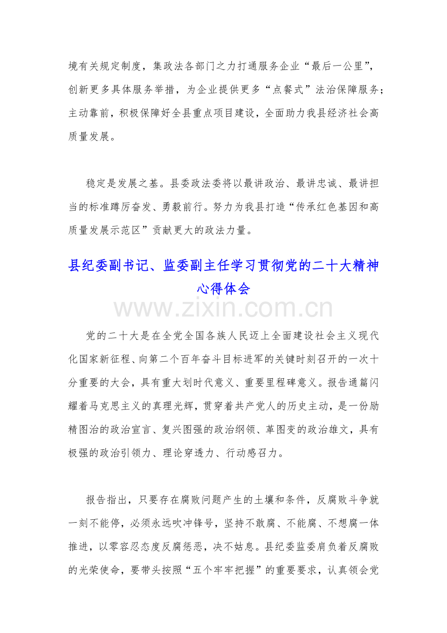 县委政法委四级调研员、县纪委副书记、监委副主任学习贯彻党的二20十大精神心得体会（2份文）.docx_第3页