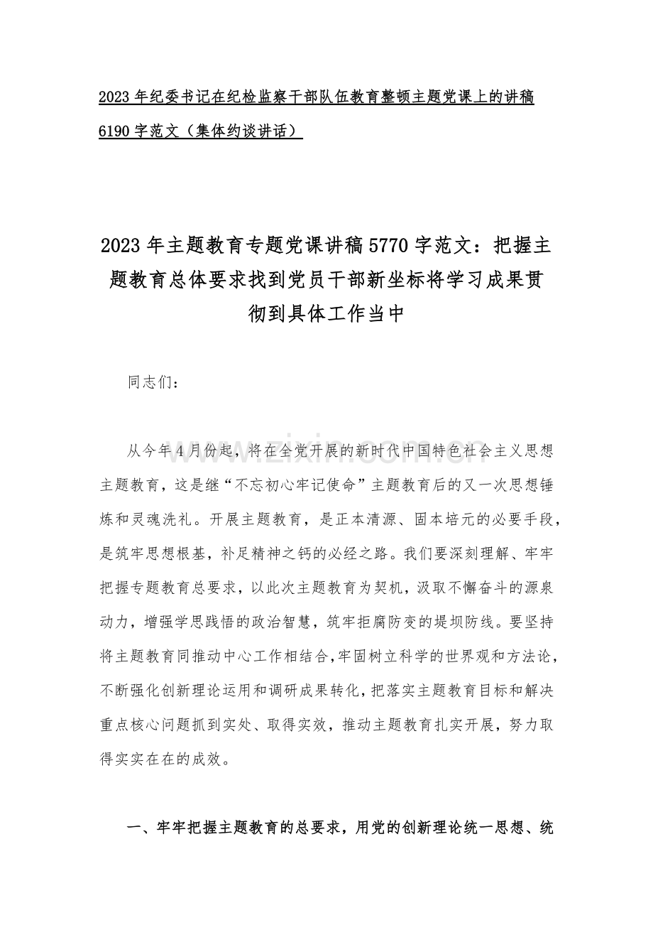 2023年主题教育专题党课讲稿5篇与党委书记、纪委书记在主题教育专题党课讲稿【四篇】供参考范文.docx_第2页