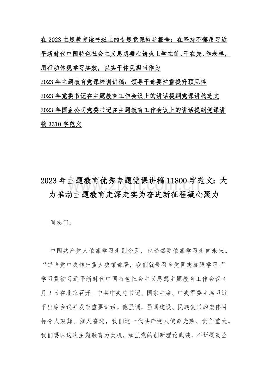 2023年主题教育专题党课讲稿、主题教育大兴调查研究专题党课讲稿与工作会议上的讲话提纲党课讲稿（11篇）汇编供参考.docx_第2页