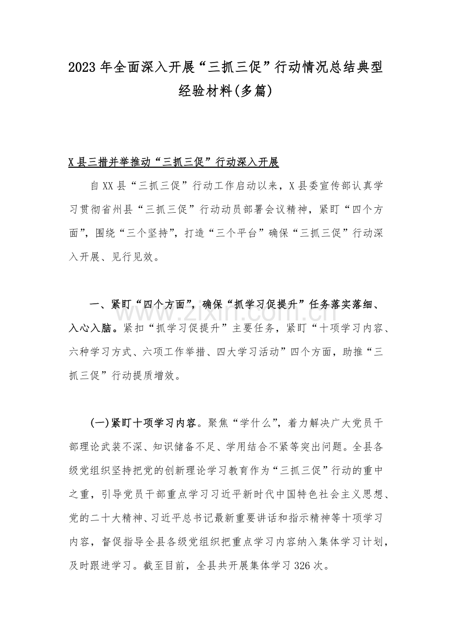 2023年全面深入开展“三抓三促”行动情况总结典型经验材料(多篇).docx_第1页