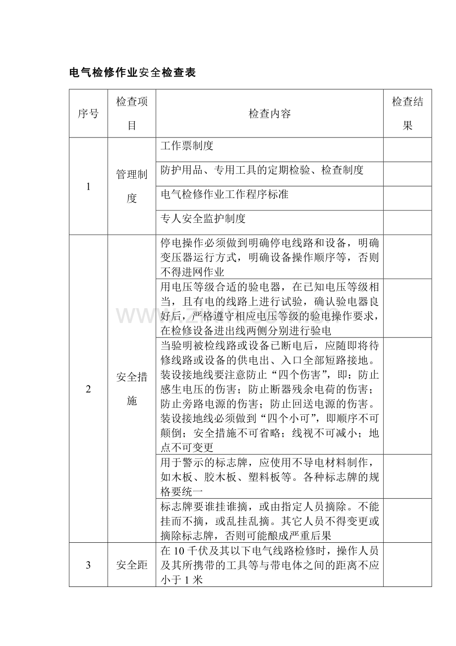 电工培训资料之电气检修作业安全检查表.docx_第1页