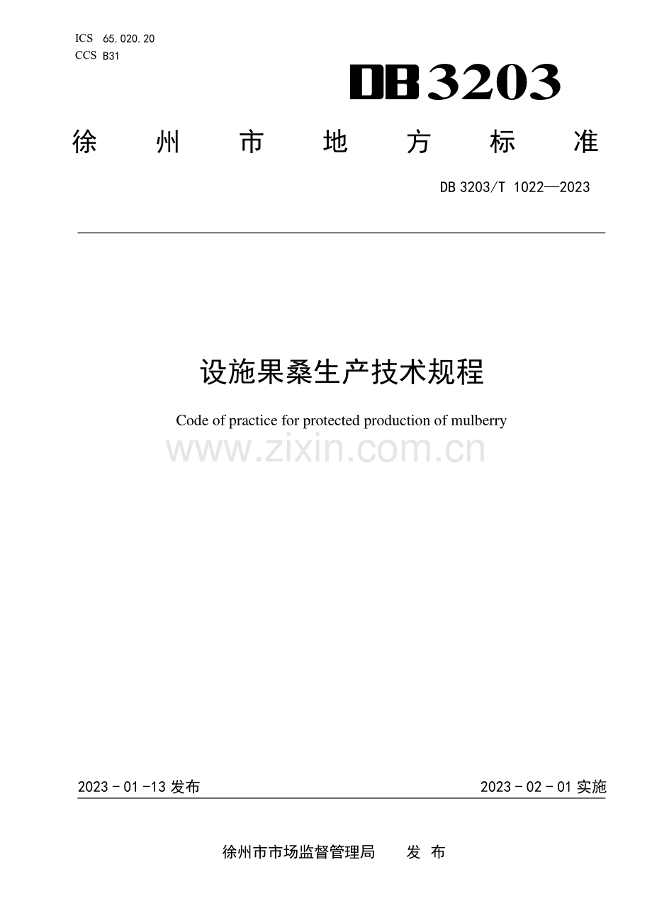 DB3203∕T 1022-2023 设施果桑生产技术规程(徐州市).pdf_第1页