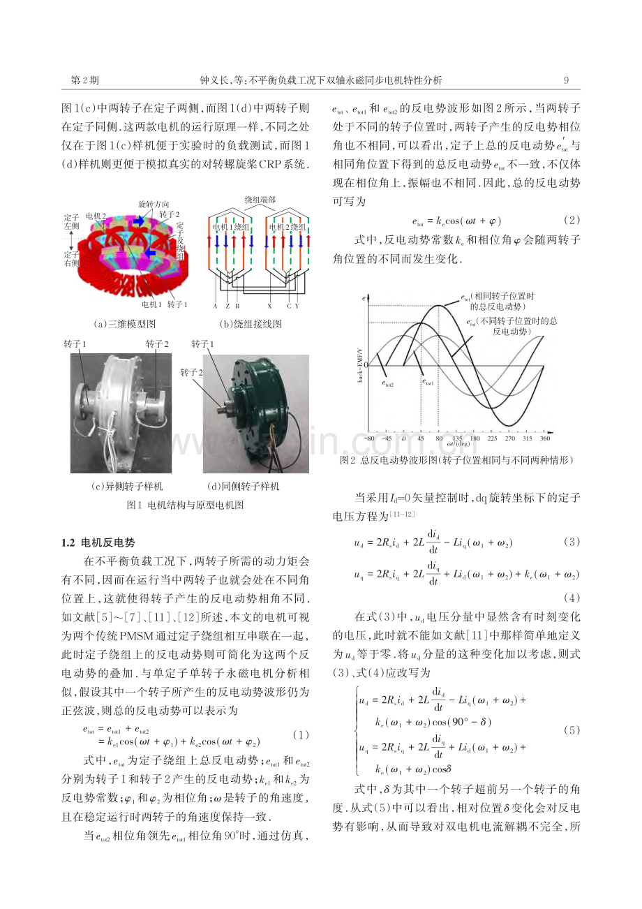 不平衡负载工况下双轴永磁同步电机特性分析_钟义长.pdf_第2页