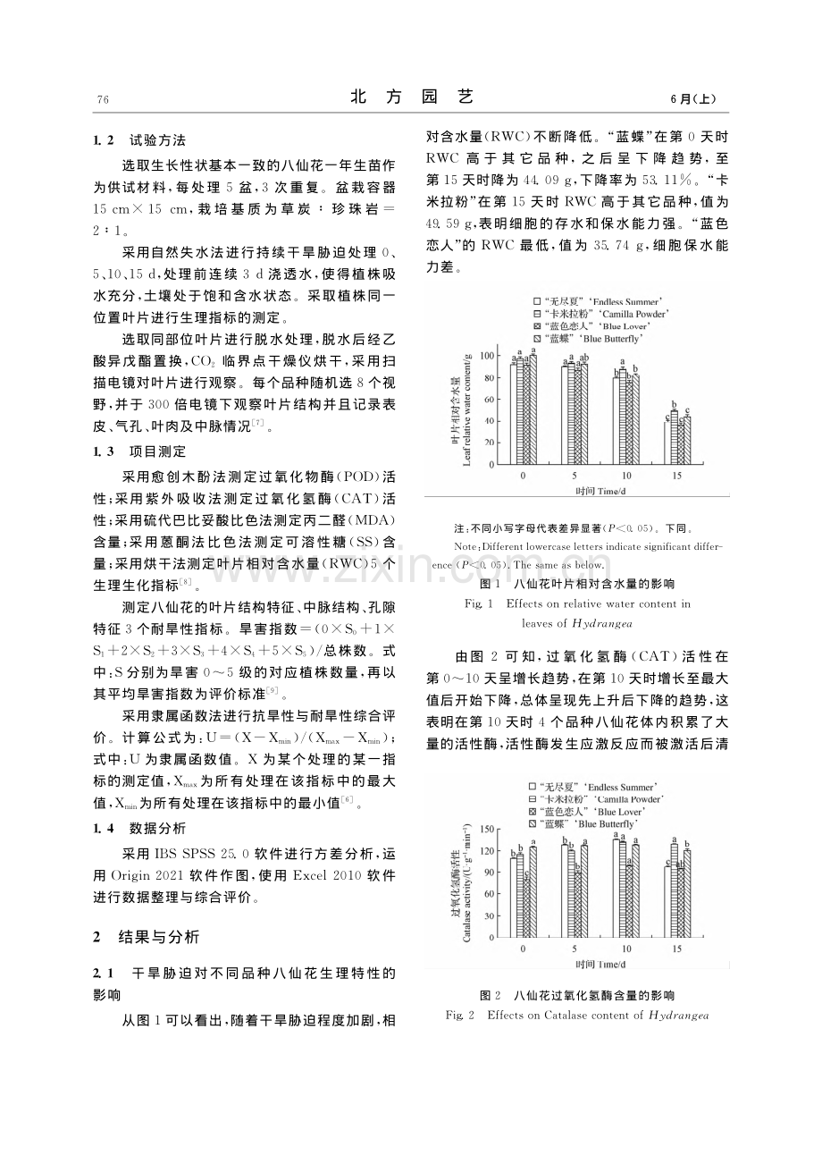 干旱胁迫对八仙花生理特性及叶片结构的影响_杨小英.pdf_第2页