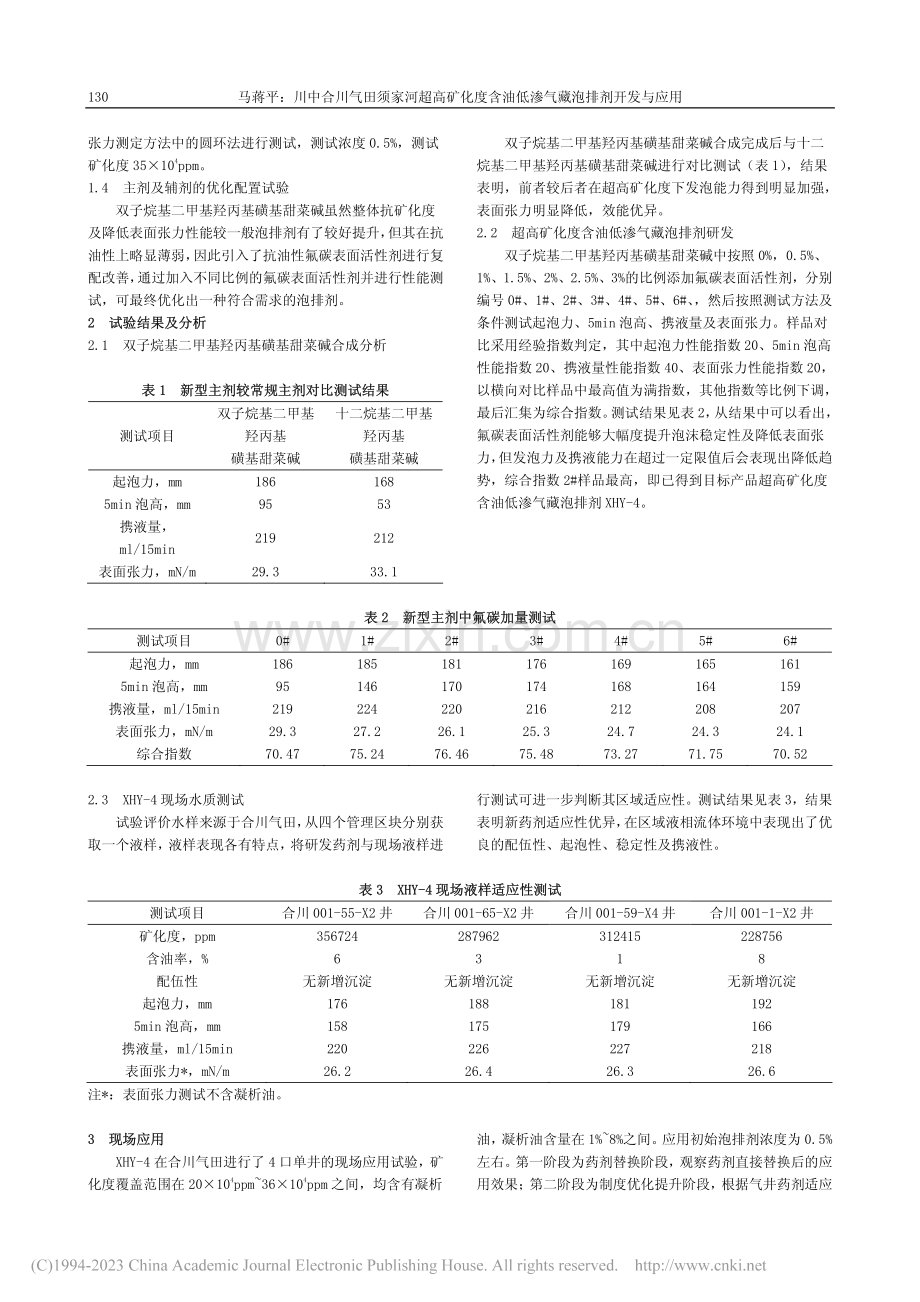 川中合川气田须家河超高矿化...油低渗气藏泡排剂开发与应用_马蒋平.pdf_第2页