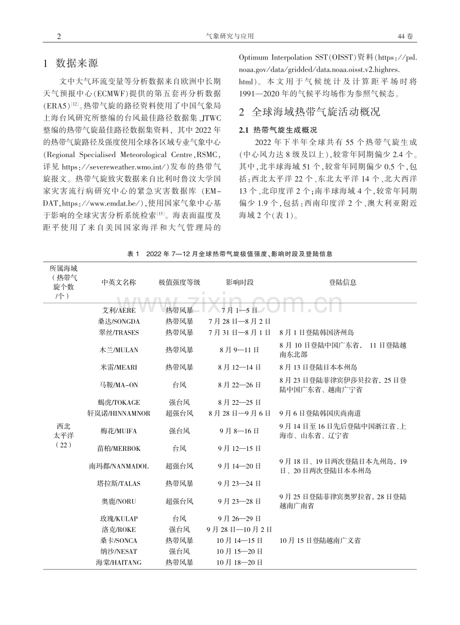 2022年7—12月全球热带气旋活动概况及特征_宋佳凝.pdf_第2页