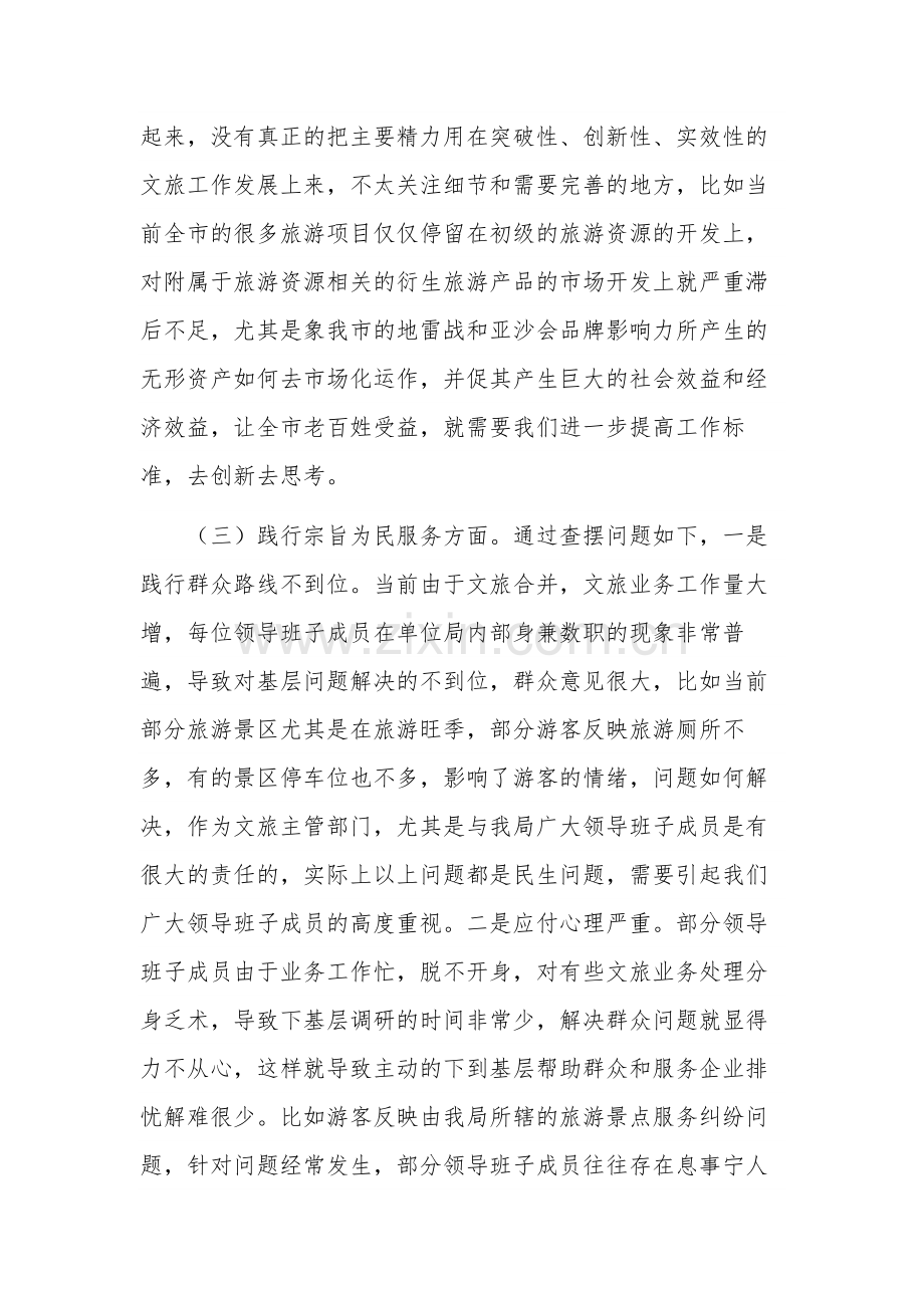 关于文化和旅游局领导班子党性检视剖析情况报告范文.docx_第3页