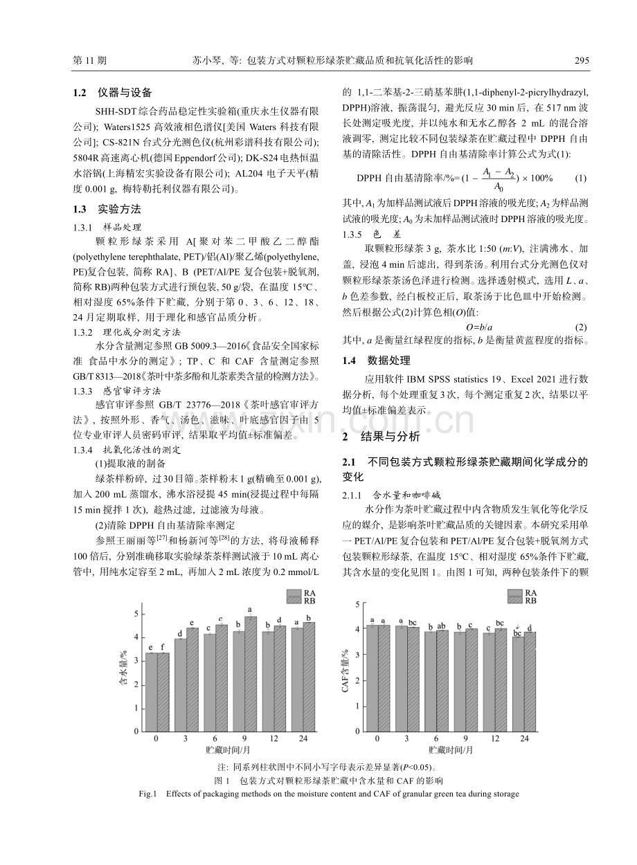 包装方式对颗粒形绿茶贮藏品质和抗氧化活性的影响_苏小琴.pdf_第3页