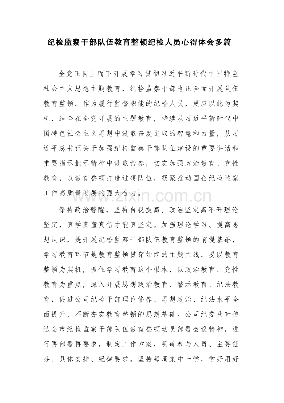 纪检监察干部队伍教育整顿纪检人员心得体会多篇.docx_第1页