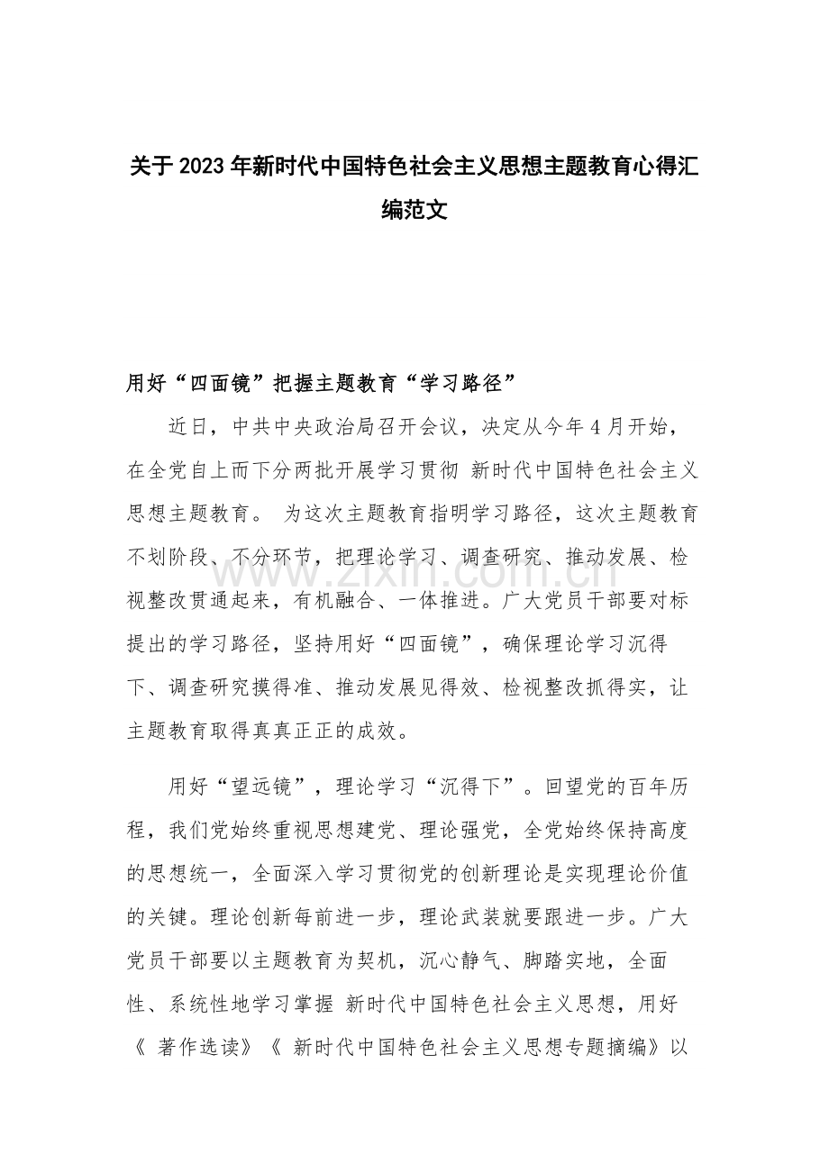 关于2023年新时代中国特色社会主义思想主题教育心得汇编范文.docx_第1页