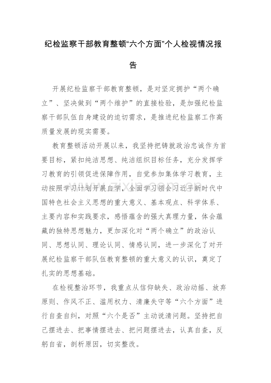 纪检监察干部教育整顿“六个方面”个人检视情况报告范文参考.docx_第1页