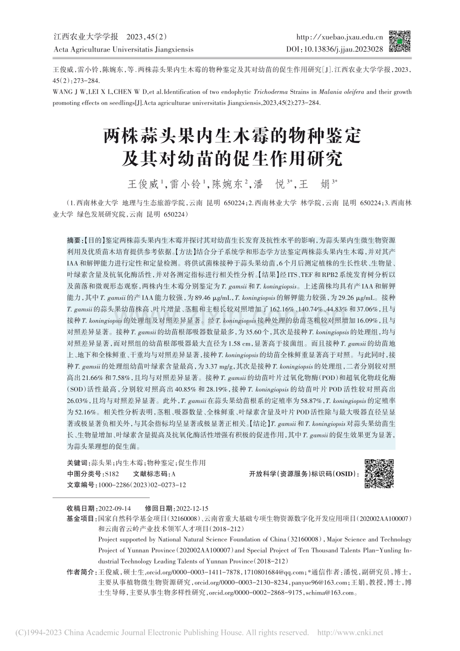 两株蒜头果内生木霉的物种鉴定及其对幼苗的促生作用研究_王俊威.pdf_第1页