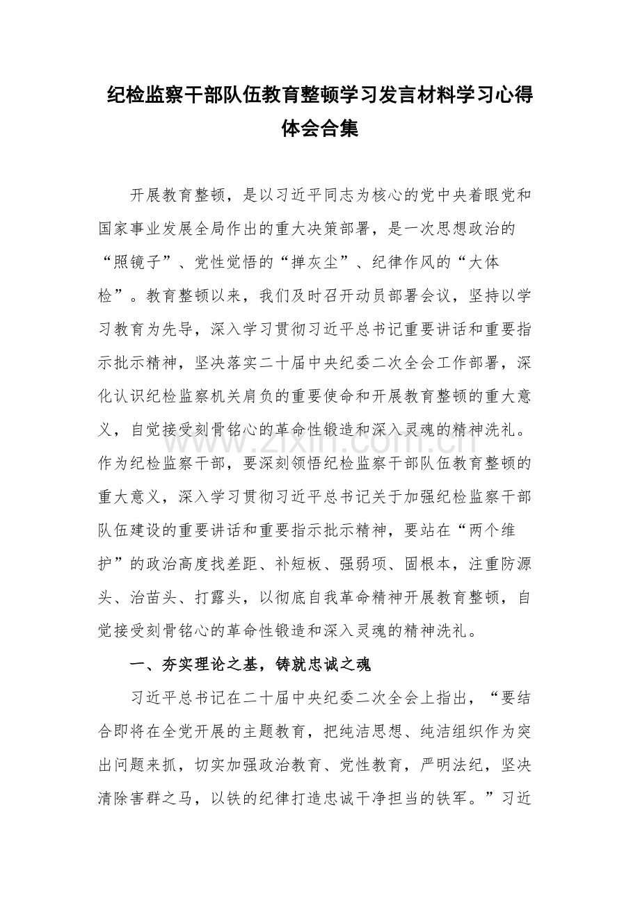 纪检监察干部队伍教育整顿学习发言材料学习心得体会合集.docx_第1页